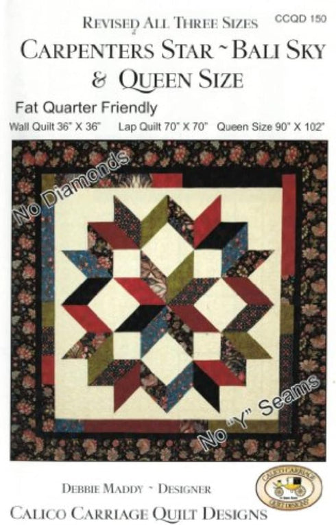 Carpenter's Star-Bali Sky Quilt Pattern, Fat Quarter Friendly, 3 Size Options (4337011580)...