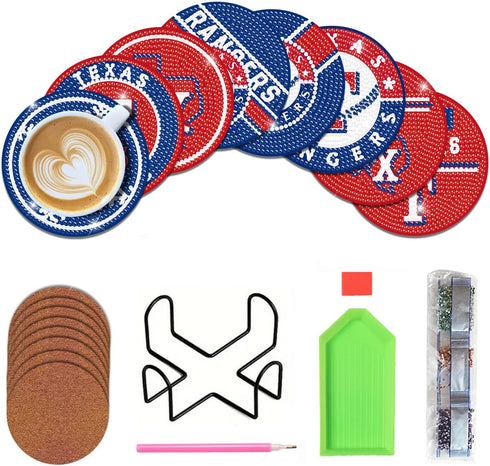 8 Pcs Baseball Diamond Art Coasters Kits with Holder, Diamond Painting Coaster Kits DIY Crafts for Adults Diamond Art Painting Kits Supplies for T...