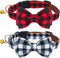 KUDES Plaid Dog Collar with Bow, 2 Pack/Set Adjustable Dog Bow Tie Collars with Bell, Best Pet Gift for Small Medium Large Girl and Boy Dogs, Red ...