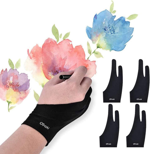 OTraki 4 Pack Artist Gloves for Drawing Tablet Free Size with Two Fingers for Graphics Pad Painting Good for Right or Left Hand - 2.95 x 7.87 inch...
