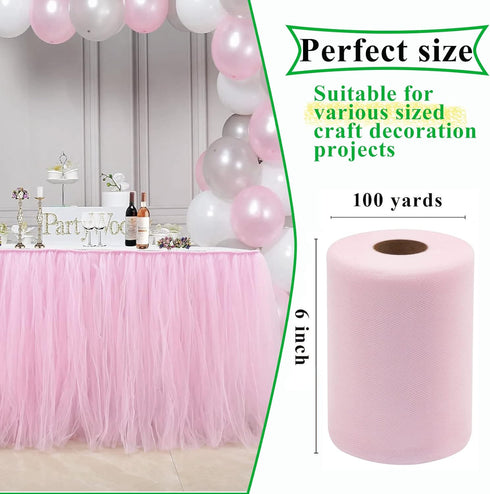 Light Pink Tulle Fabric Rolls 6 Inch by 100 Yards (300 feet) Fabric Spool Tulle Ribbon for DIY Light Pink Tutu Bow Baby Shower Easter Birthday Par...