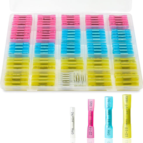 240PCS Heat Shrink Butt Connectors Kit, Insulated Waterproof Heat Shrink Butt Connectors, Tinned Copper Butt Connectors for Wiring, Marine, Automo...