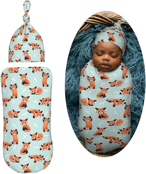 Red Cute Panda Newborn Swaddle Blankets Hat Sets Soft Baby Receiving Blanket Swaddle Sack for Baby Shower Infant Boy Girl Gift...