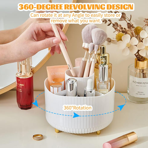 CenYouful Makeup Brush Holder Organizer,5 Slot 360° Rotating Make up Brushes Cup, Makeup Organizer Countertop for Cosmetics, Nail Polish, Art Supp...