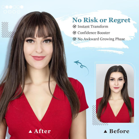 Bangs Hair Clip in Bangs,100% Real Human Hair Extensions French Bangs Clip on Curtain Flat Bangs Fringe with Temples Hairpieces for Women Light Br...
