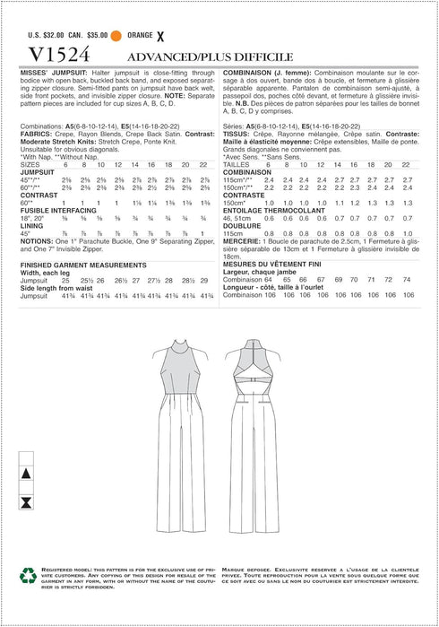 Vogue Patterns Casual Jumpsuit, 6-8-10-12-14, Orange...