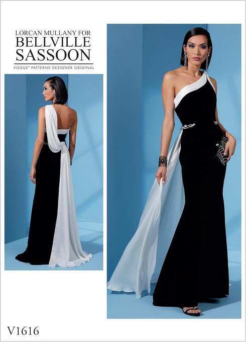 Vogue V1616A5 Women's One Shoulder Floor Length Dress Sewing Pattern by Bellville Sassoon, Sizes 6-14, White...