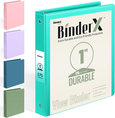Sooez BinderX 3 Ring Binder, Round Ring 1 Inch Binder, Fits 150 Sheets of 8.5x11 Letter, Customizable View Cover with 2 Inside Pockets, Cute 1" Bi...