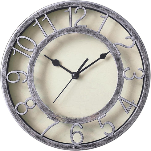 SAC SMARTEN ARTS 8" Silent Quartz Wall Clock Non-Ticking Digital Silver Clocks with 3D Numbers and Plastic Bezel Easy to Read Vintage Wall Clock...
