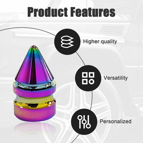 4 PCS Car Tire Valve Caps, Spiked Aluminum Alloy Tire Trim Accessories, Dustproof Tire Wheel Stem Covers, Universal Air Stem Cap for Auto, Trucks,...
