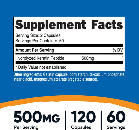 Nutricost Keratin Hydrolized Peptide Capsules - 500MG, 120 Capsules (60 Servings) - Non-GMO, Gluten-Free Formula...
