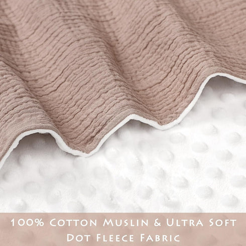 Baby Muslin Blankets, Cotton Crib Blankets for Toddlers, Soft Newborn Blankets for Unisex Girls and Boys, Super Soft Nursery with Dotted Fleece Ba...