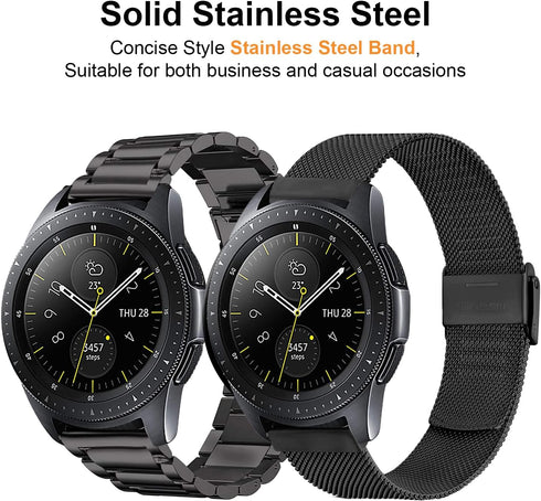 Valkit 2 Packs for Galaxy Watch 7 6 5 4 FE Band Pro Classic 43/47/45/40/44/42/46mm No Gap Elegant Casual Solid Stainless Steel Metal Wristbands Wo...