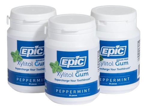 Epic 100% Xylitol Peppermint Chewing Gum - Sugar Free, Aspartame Free Dental Gum - Supports Oral Health & Fresh Breath - 50 Pieces (Pack of 3)...