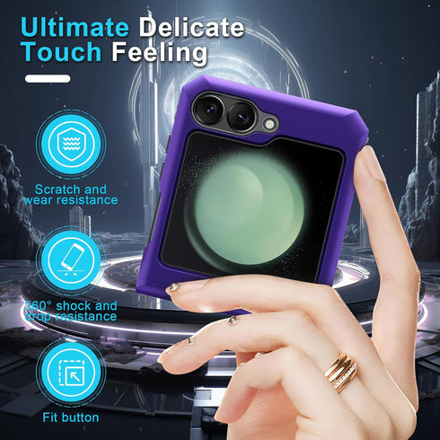 Janmitta for Samsung Galaxy Z Flip 6 Case Built in Front Screen Protector+Hinge Protection+Ring Kickstand,Heavy Duty Shockproof Full Body Protecti...