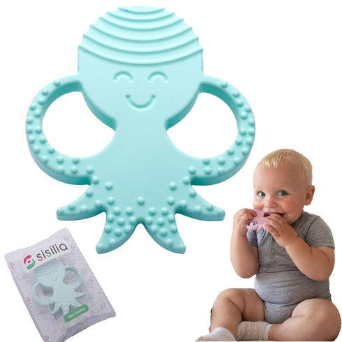 Baby Teething Toys by Sisilia | BPA Free Silicone Teething Toys for Babies | CPSIA Compliant Teething Toys | Octopus (Babyblue)...