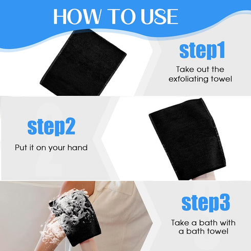 12 PCS Korean Exfoliating Mitt Deep Exfoliator Gloves Cloth Bath Body Scrub Towel Shower Washcloth Visibly Lift Away Dead Skin (Black)...