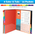 24 Plastic Folders with Pockets, 12 Colors Multi Pocket Folder Binder with Dividers, 12 Tab Folders with Pockets Office Organizer Folder Letter Si...