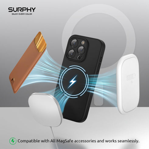 SURPHY Designed for iPhone 15 Pro Case Compatible with MagSafe (6.1 inch 2023), with 2 Pack Screen Protector, Liquid Silicone Phone Case (Camera P...