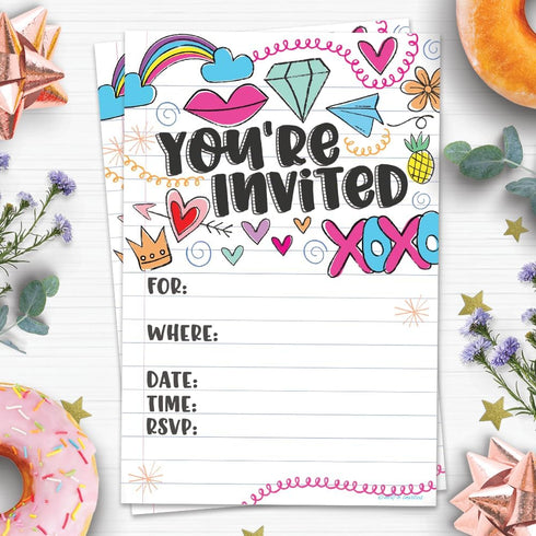 Fun Girl Doodles Invitations (20 Count) With Envelopes - Pre Teen - Tween Birthday Invitations...