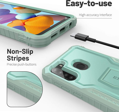 ExoGuard for Samsung Galaxy A21 Case, Rubber Shockproof Full-Body Cover Case Built-in Screen Protector and Kickstand Compatible with Samsung A21 P...
