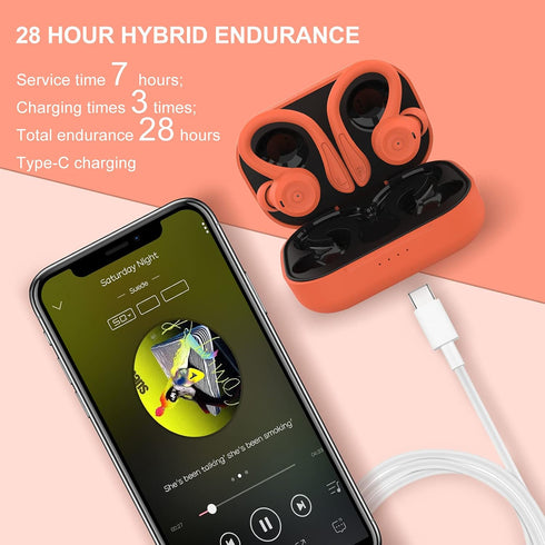 Orange Over Ear Wireless Earbuds with Earhooks Running Bluetooth Earbuds with ear hook Waterproof Small Earphones in Ear Headphones Noise Cancelli...
