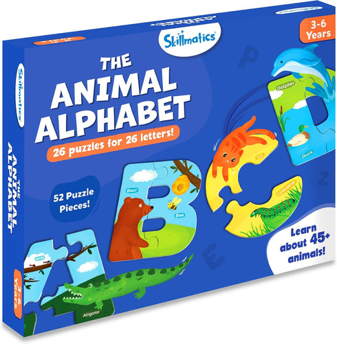 Skillmatics Animal Alphabet Puzzle - 52 Piece Jigsaw Puzzle for Toddlers, Preschoolers, Educational Toy for Learning ABCs and Letters, Gifts for B...