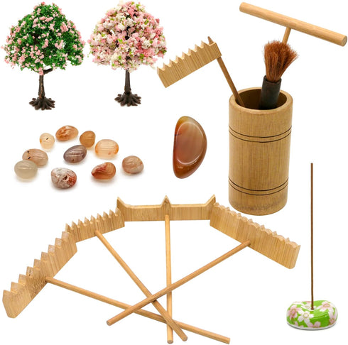 Tabletop Zen Garden Accessories Kit - Japanese Sand Zen Garden Rakes Tools Set,Office Relaxation Gifts with Healing Stones Zen Garden Decor for Ma...