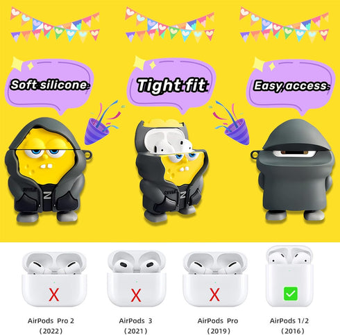 Cute AirPods Case for Airpod 2nd/1st, Fun Kawaii Fashion Cartoon 3D Cool Silicone Case for AirPods 1&2nd Generation with Cleaner kit&Keychain and ...