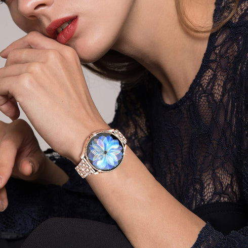 Bands Compatible with Samsung Galaxy Watch Active 2 40mm / Active 2 44mm, Shiny Diamond Stainless Steel Metal Strap with Rhinestone Protective Cas...