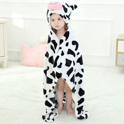 MICHLEY Baby Hooded Swaddling Blanket for Boys Girls, Animal Face Toddler Fall Winter Throw Blankets 0-3 Years(Cow)...