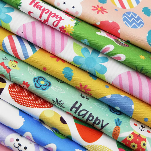 Pack of 8 Easter Fat Squares Polyester Fabric Sheets Bundles, 20" x 20", Assorted 8 Patterns Bunny Chicken Printed Patchwork Fabric Squares Materi...