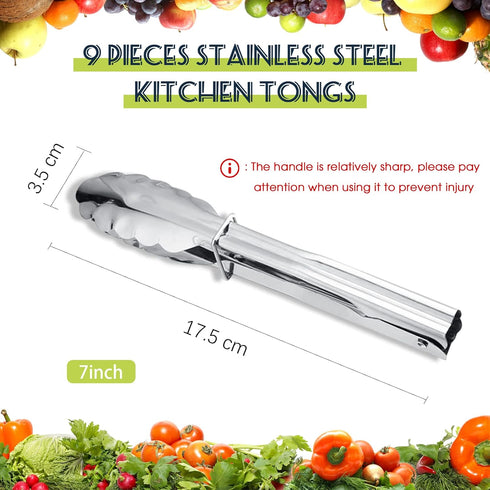 Stainless Steel Kitchen Tongs Set Cooking Tongs with Sliding Rings 7 Inch Metal Kitchen Tongs Small Clam Shell Cooking Tongs Non Slip Food Tongs f...