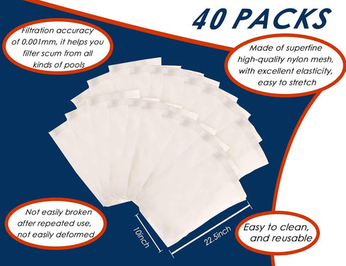 40-Pack of Pool Skimmer Socks, Pool Filter Socks for Filters, Baskets, and Skimmers - The Ideal Sock/Net/Saver to Protect Your Inground or Above G...