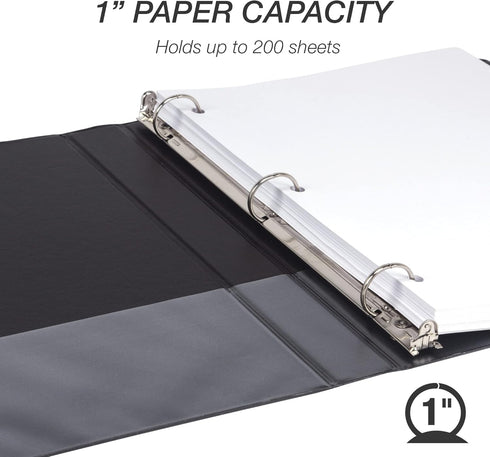 Samsill Economy 1 Inch 3 Ring Binder, Made in The USA, Round Ring Binder, Customizable Clear View Cover, Black, (18530)...