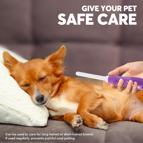 Grooming Comb for Dogs and Cats with Matted Hair, Detangling Pet Comb with Long and Short Stainless Steel Metal Fine Teeth for Removing Mats, Tang...