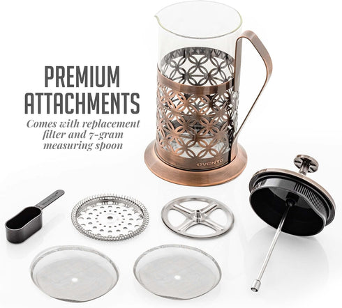 OVENTE French Press Coffee Maker 34 Ounce, 4 Filter Stainless Steel Filter Plunger System & Durable Borosilicate Heat Resistant Glass with Free Sc...