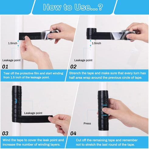 Black Self Fusing Silicone Tape, 2 PCS 1" X 11.8 Ft Silicone Rubber Rescue Tape for Pipe Hose Repair Plumbers Stop Leaking Waterproof Silicone Gri...