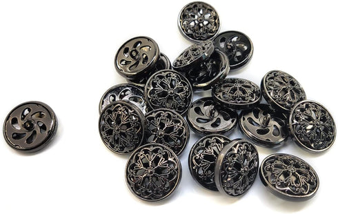 20 pcs Black Retro Double Layer Openwork Metal Shank Sewing Coat Buttons -25mm -1"...