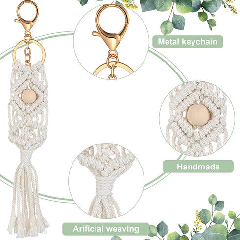 Junkin 16 Pack Mini Macrame Keychains Cute Boho Macrame Bag Charms Handcrafted Aesthetic Boho Car Accessories Boho Keychain for Women Tassel Keych...