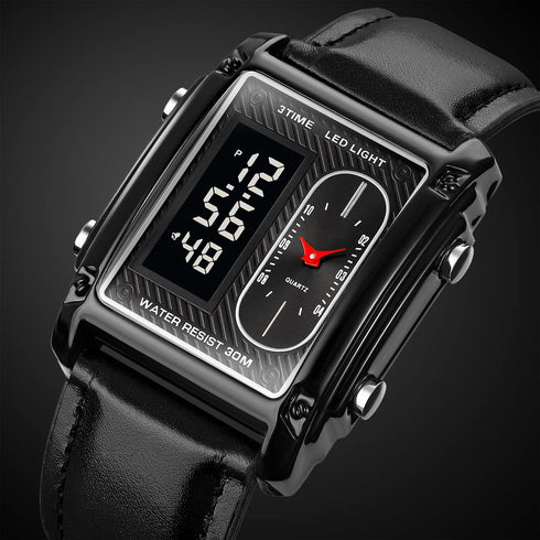 LED Digital Watch Men Analog Quartz Mens Watches Square Cool Creative Dual Time Zone Watch Waterproof Wristwatch for Men...