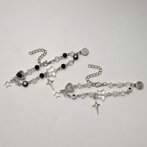 Caiyao Y2K Cool Punk Hollowed Out Pentagram Matching Beaded Bracelet Handmade Guitar Star Pendant Bracelet Aesthetic Imitation Pearl Beads Bracele...