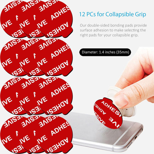 PKYAA 12 Pack Sticky Adhesive Compatible with Socket Base, Double-Sided Replacement Tape for Collapsible Grip & Stand Back - 12pcs 1.4 inches(35mm...