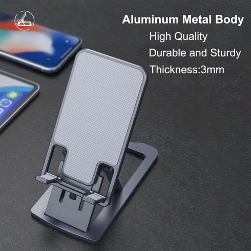 DTech Foldable Cell Phone Stand Holder Aluminum Adjustable Height Nonslip Adhesive Portable Cellphone Cradle for Desk Office Table Home Travel Mob...