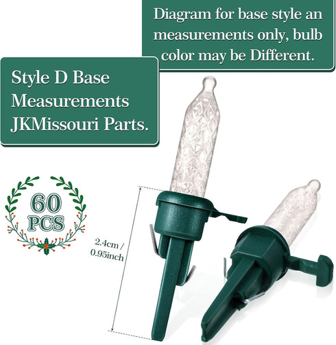 60 Pack Christmas Replacement Mini Bulbs 3 V LED String Lights Outdoor Indoor Wide Angle Bulbs for Christmas Tree Garden Home (Green Base with War...