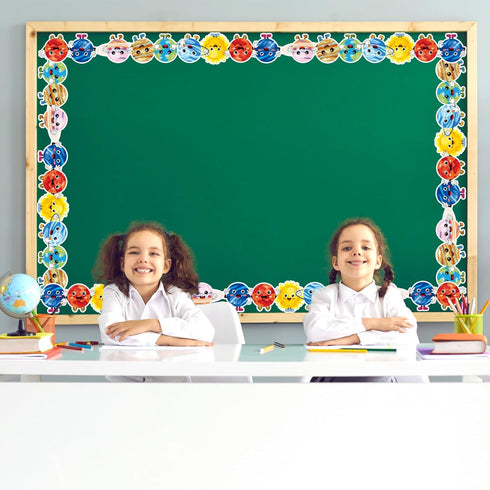 Whaline 32.8ft Outer Space Bulletin Board Borders Cartoon Solar System Die-Cut Rolled Border Trim for School Classroom Office Chalkboard Decoratio...