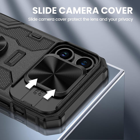 VEGO for iPhone 15 Pro Max Case, iPhone 15 ProMax Kickstand Case with Slide Camera Cover Built-in 360° Rotate Ring Stand Magnetic Shockproof Phone...