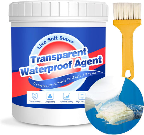 Invisible Waterproof Adhesive - 10.6oz Water-Based Transparent Waterproof Coating with Brush, Wall Bathroom Roof Liquid Waterproof Sealant Anti Le...