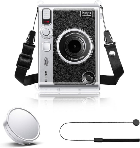 Rieibi Accessories for Fujifilm Instax Mini Evo Instant Camera, Gift Bundle Includes Clear Instax Mini Evo Case & Instax Mini Evo Lens Cap with An...