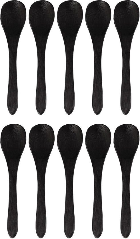 BambooMN Bamboo Black Serving Spoons, Mini Salt Spoon/Tiny Wooden Spoons for Spices, 10pcs Black Oval 3.5"...